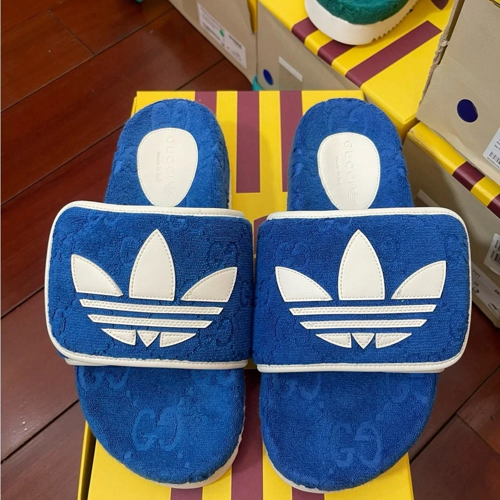 Gucci Blue and White GG Terry Slide Sandals